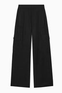COS Women's Wide-Leg Linen-Blend Cargo Trousers Black Pants 12