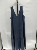 Quince Women's 100% Organic Cotton Gauze Tiered Maxi Dress Blue M