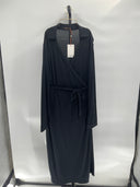 Quince Women's 100% Silk Jersey Midi Wrap Dress Black Basic Sleeved L