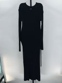 Quince Womens Cotton Cashmere Ribbed Long Sleeve Crew Midi Dress Black M