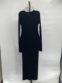 Quince Womens Cotton Cashmere Ribbed Long Sleeve Crew Midi Dress Black XS