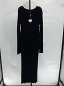 Quince Cotton Cashmere Ribbed Long Sleeve V-Neck Midi Dress Black M