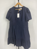 Quince Women's 100% Organic Cotton Poplin Tiered Mini Dress Navy XL