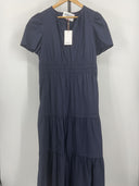 Quince Women's 100% Organic Cotton Poplin Tiered Maxi Dress Navy L
