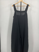 Quince Women's 100% European Linen Square Neck Jumpsuit Black Sleeved XL