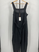 Quince Women's 100% European Linen Square Neck Jumpsuit Black Sleeved XL