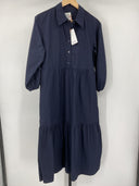 Quince Womens 100% Organic Cotton Poplin Midi Tunic Dress Navy Basic Sleeved M