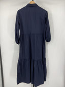 Quince Womens 100% Organic Cotton Poplin Midi Tunic Dress Navy Basic Sleeved M