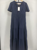 Quince 100% Organic Cotton Poplin Tiered Maxi Dress Navy M