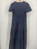 Quince 100% Organic Cotton Poplin Tiered Maxi Dress Navy M