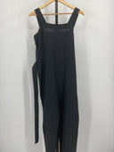 Quince Women's 100% European Linen Square Neck Jumpsuit Black Sleeved M