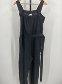 Quince Women's 100% European Linen Square Neck Jumpsuit Black Sleeved M