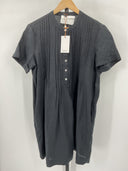 Quince Women's 100% European Linen Short Sleeve Swing Dress Black M