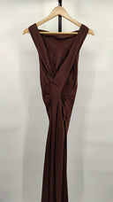 Quince Womens Washable Stretch Silk High Neck Midi Dress Hot Fudge L