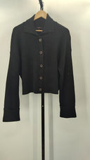 Quince 100% Organic Cotton Fisherman Collared Cardigan Black Sleeved Top L