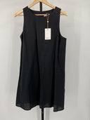 Quince Women's 100% European Linen Tank Mini Dress Black Basic Sleeved M