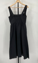 Quince Women's 100% European Linen Fit & Flare Midi Dress Black Basic Sleeved M