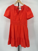 Quince Women's 100% Organic Cotton Poplin Tiered Mini Dress Red M