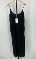 Quince Women's 100% European Linen Scoop Neck Midi Dress Black Basic Sleeved M