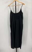 Quince Women's 100% European Linen Scoop Neck Midi Dress Black Basic Sleeved M