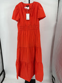 Quince Women's 100% Organic Cotton Poplin Tiered Maxi Dress Vermilion Red M