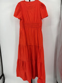 Quince Women's 100% Organic Cotton Poplin Tiered Maxi Dress Vermilion Red M