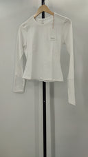 Quince Womens Stretch Cotton Jersey Fitted Long Sleeve T-Shirt White S