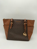 Michael Kors Charlotte Large Saffiano Leather Top-Zip Tote Bags Brown