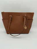 Michael Kors Jet Set Crossgrain Leather Top-Zip Tote Bag Brown L