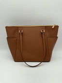 Michael Kors Jet Set Crossgrain Leather Top-Zip Tote Bag Brown L