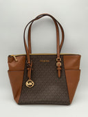 Michael Kors Women's Charlotte Large Logo And Leather Top-Zip Tote Bag Brown