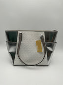 Michael Kors Charlotte Metallic Logo And Leather Top-Zip Tote Bag Silver