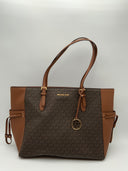 Michael Kors Women's Gilly Large Signature Logo and Leather Tote Bag Brown