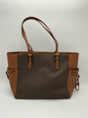 Michael Kors Women's Gilly Large Signature Logo and Leather Tote Bag Brown