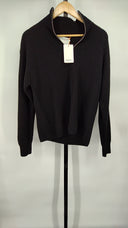 Quince Mens Mongolian Cashmere Fisherman Quarter Zip Sweater Black Top S