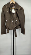 Quince Womens 100% Leather Motorcycle Jacket Distressed Brown M