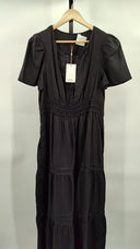 Quince Womens 100% European Linen Tiered Maxi Dress Black M
