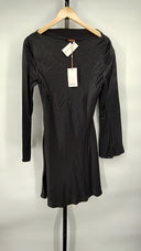 Quince Women's 100% Washable Silk Long Sleeve Mini Dress Black Basic Sleeved S