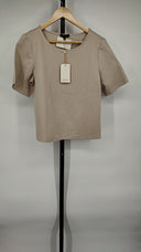 Quince Women's Ultra-Stretch Ponte Short Sleeve Top Ecru Sleeved M