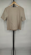 Quince Women's Ultra-Stretch Ponte Short Sleeve Top Ecru Sleeved M