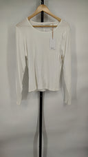 Quince Women's Organic Cotton Micro-Rib Long Sleeve Tee White Sleeved Top XL