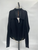 Quince Womens Baby Alpaca-Wool Waffle Stitch Polo Sweater Black M