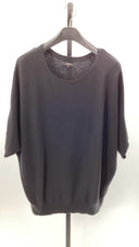 Quince Women Lightweight Cotton Cashmere Link-Stitch Dolman Sweater Black L