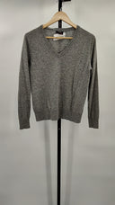 Quince Women's Mongolian Cashmere V-Neck Sweater Heather Grey Sleeved Top Gray S