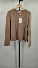 Quince Women's Mongolian Cashmere Crewneck Sweater Oatmeal Sleeved Top Tan M