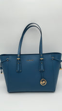 Michael Kors Women Voyager Medium Crossgrain Leather Tote Bag Blue OS