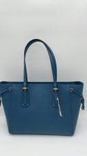 Michael Kors Women Voyager Medium Crossgrain Leather Tote Bag Blue OS