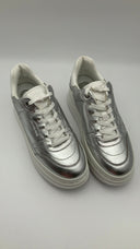 Michael Kors Hayes Metallic Leather Platform Sneaker Silver Shoes 10