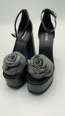 Michael Kors Women's Elodie Crystal-Embellished Leather Platform Sandal Black 7