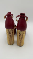 Michael Kors Women's Maxine Leather Platform Sandal Deep Red Shoes 7.5